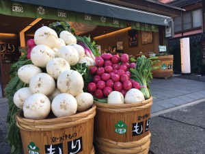 嵐山店で京野菜積んでます。